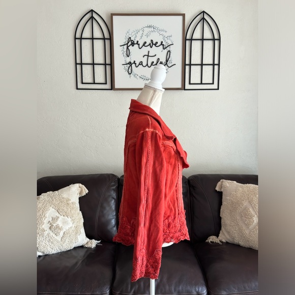 Gretty Zueger Jacket Cover Size Large Orange Button Front Embroidered Appliqué - Picture 5 of 11